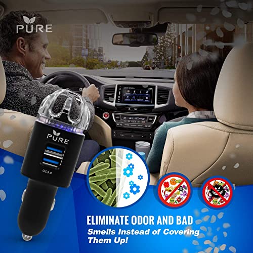 Car Air Purifier Premium Air Ionizer & Car Charger Accessory w/ Dual USB Ports - Quick Charge 3.0 - Eliminate Allergens Bad Odor Pet Smell Smoke Pollen Mold Bacteria Viruses PM2.5 & VOCs Deodorizer (Black) - The Gadget Collective