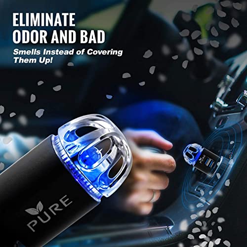 Car Air Purifier Premium Air Ionizer & Car Charger Accessory w/ Dual USB Ports - Quick Charge 3.0 - Eliminate Allergens Bad Odor Pet Smell Smoke Pollen Mold Bacteria Viruses PM2.5 & VOCs Deodorizer (Black) - The Gadget Collective