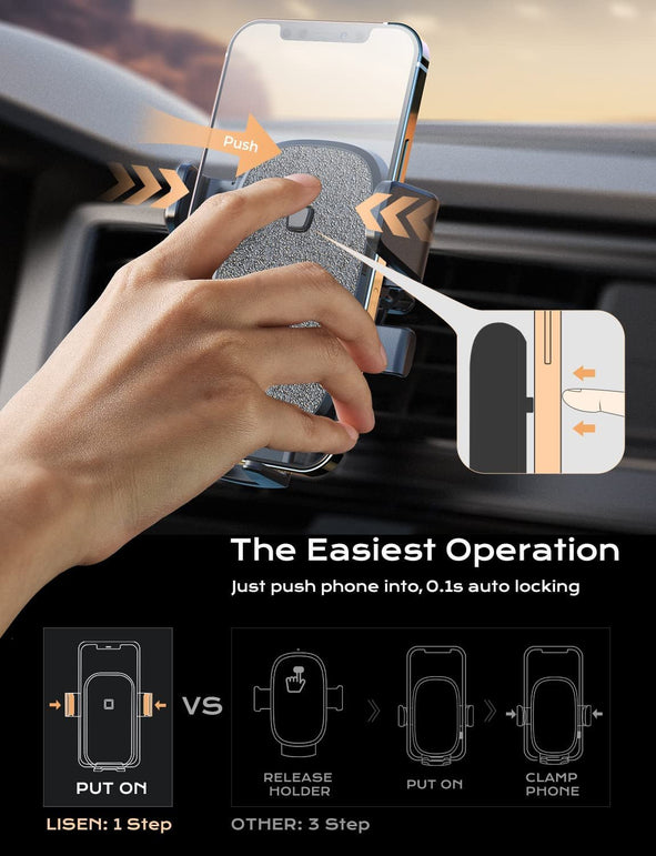 Car Phone Holder Mount, LISEN [2022 Upgrade Auto Locking] Phone Holder for Car with Hook Clip Air Vent Car Mount Universal Mobile Phone Mount Car Accessories Compatible with Iphone 13 Samsung and More - The Gadget Collective