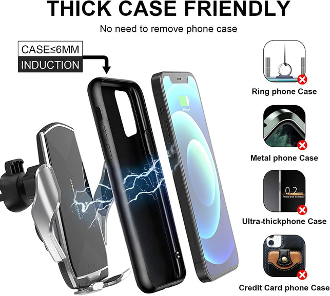 Car Phone Mount,Auto-Clamping Smart Sensor 10W Qi Fast Charging Car Front Windshield Dashboard Air Vent Phone Holder Compatible with Iphone12/12 Pro Max/Samsung S20/Note 20 All 4.7-6.7 Inch Smartphone - The Gadget Collective