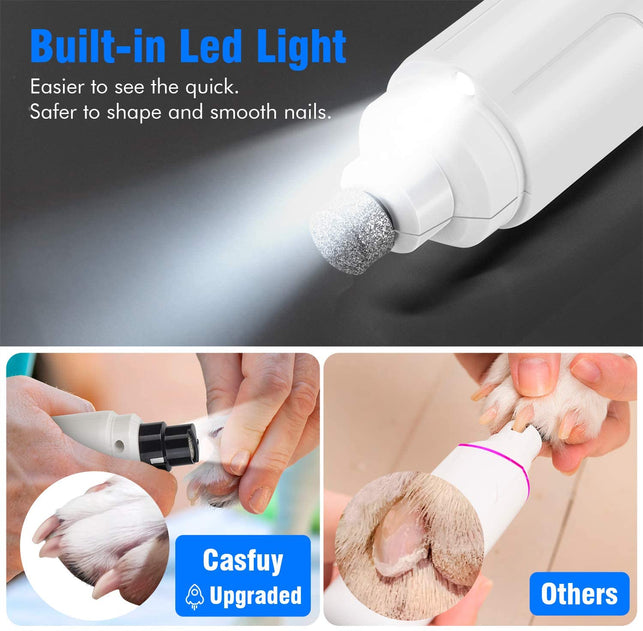 Casfuy Dog Nail Grinder with LED Light - Upgraded 2-Speed Electric Pet Nail Trimmer Powerful Painless Paws Grooming & Smoothing for Small Medium Large - The Gadget Collective