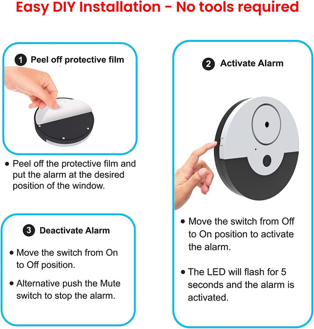 CATSONIC Premium Window Alarm Device Set - Extra Loud 130Db Alarm & Vibration Sensors - Universal Compatibility & Easy Installation - Great for Home, Office & RV Security (6 Set Black) - The Gadget Collective