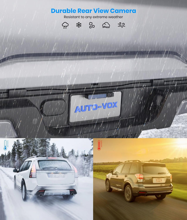 AUTO-VOX Solar Wireless Backup Camera for Trucks, 3Mins DIY Install with 5" Car Monitor, Battery Powered & IP69K Waterproof Back up Camera Systems, Stable Signal Vehicle Reverse Camera for Van/Suv