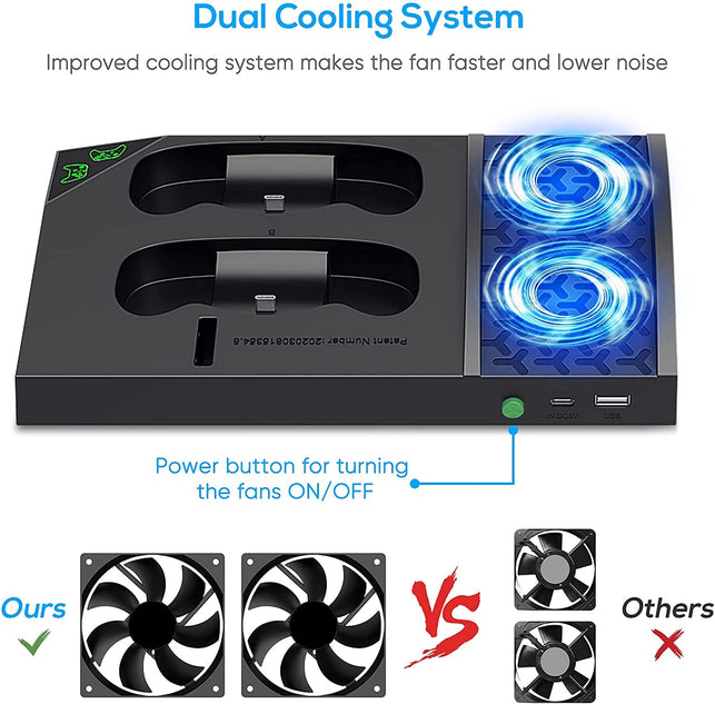 Charger Stand with Cooling Fan for Xbox Series S Console and Controller,Vertical Dual Charging Dock Accessories with 2 X 1400Mah Rechargeable Battery and Cover, Earphone Bracket for XSS - The Gadget Collective