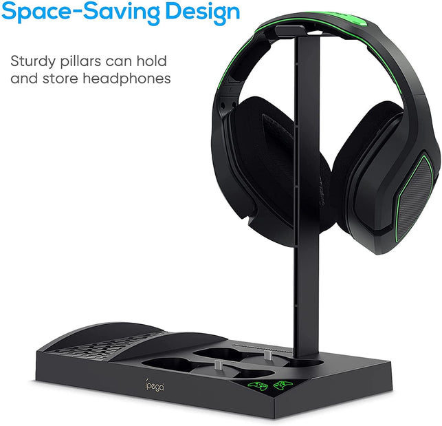 Charger Stand with Cooling Fan for Xbox Series S Console and Controller,Vertical Dual Charging Dock Accessories with 2 X 1400Mah Rechargeable Battery and Cover, Earphone Bracket for XSS - The Gadget Collective