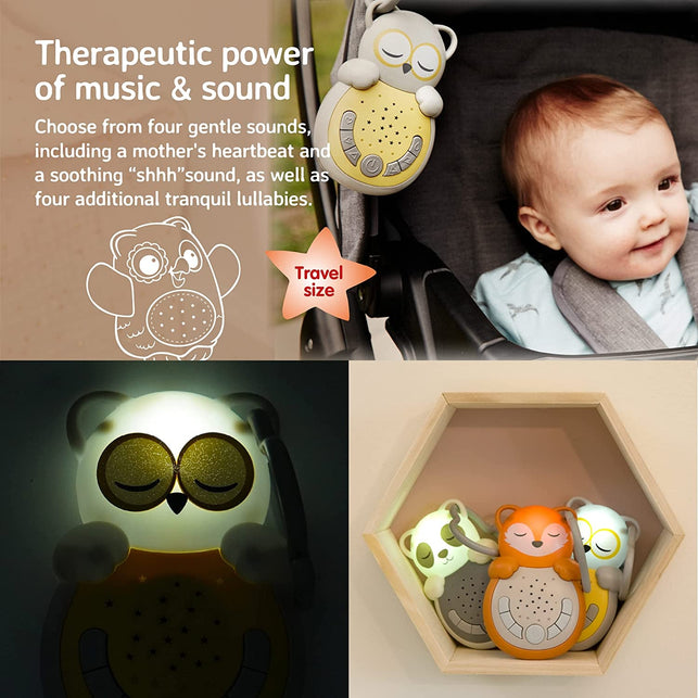 Cloud B Travel Comforting Sound Machine W/Calming Light | 4 White Noise and 4 Lullabies | Re-Activating Smart Sensor | Sweet Dreamz Grey Owl - The Gadget Collective