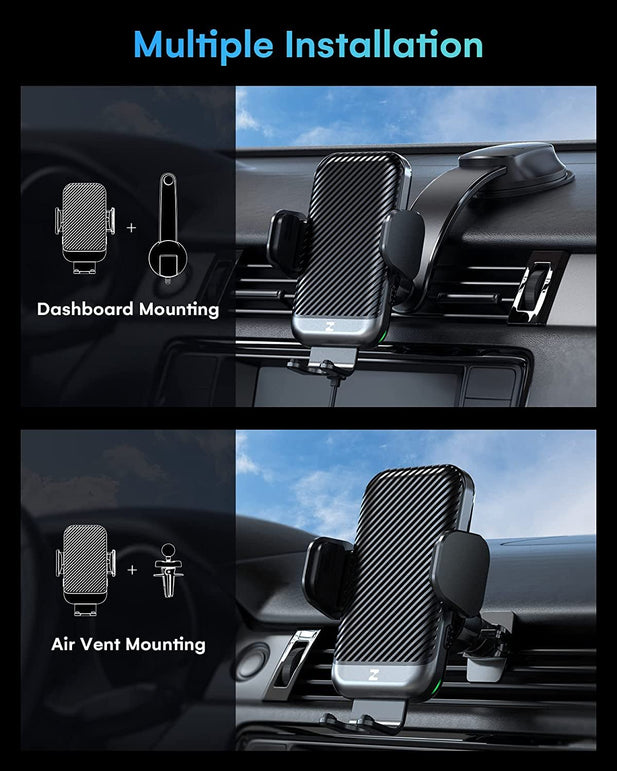 [Cooling Version] Zeehoo 15W Fast Wireless Car Charger, Auto-Clamping Car Mount, Windshield Dash Air Vent Phone Holder Cooling Charging for Iphone 14 13 12 Pro Max Mini, S22,Etc - The Gadget Collective