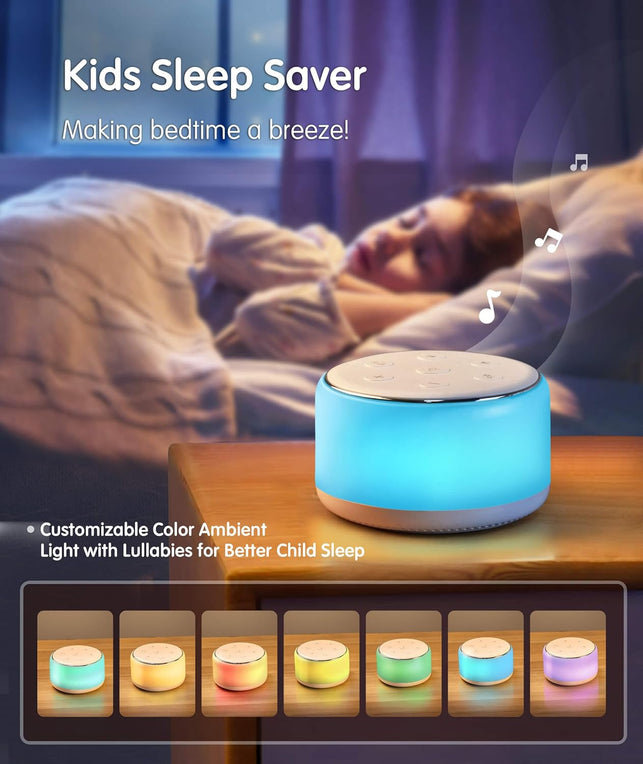 White Noise Machine for Sleeping Baby Kids – Portable Sound Machine with Night Light, USB Rechargeable, 34 Soothing Noises, Auto-Off Timer, Sleep Machine for Adults Babies Lullaby Travel Home