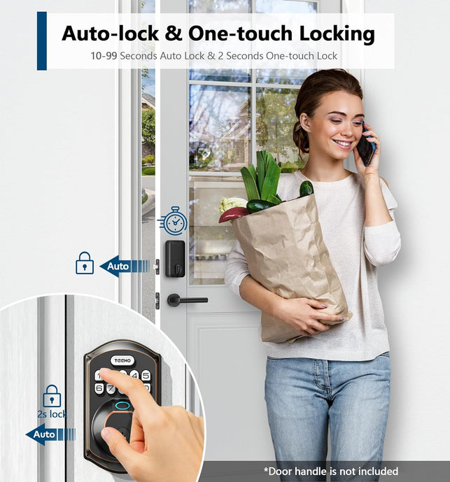 TEEHO TE002 Fingerprint Door Lock - Keyless Entry Door Lock - Electronic Keypad Deadbolt Lock - Smart Locks for Front Door - Door Lock with Code - Auto Lock - Easy Installation - Oil-Rubbed Bronze