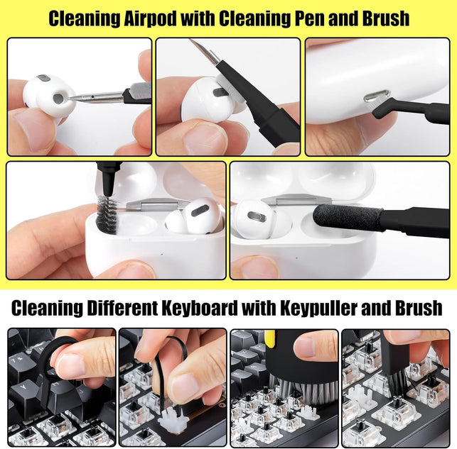 Computer Keyboard Cleaner Kit, Laptop Screen Cleaning Spray for Iphone Airpods Cell Phone Macbook Ipad Pro, 20-In-1 Electronic Clean Brush Tool for Earbuds Ipod PC Monitor TV Earphone Camera - Black