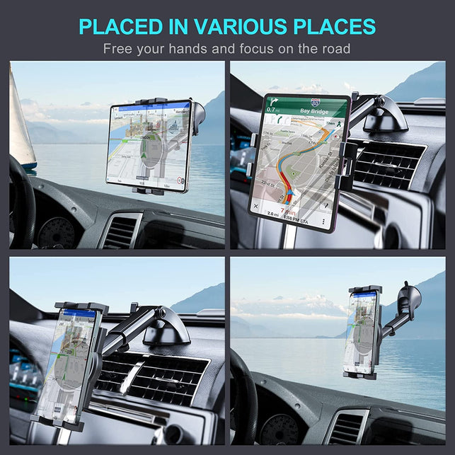 Dashboard & Windshield Car Tablet Mount Holder, 360° Rotatable Suction Cup Window Dash Phone Stand for Ipad Pro 12.9/9.7/11/10.5/Air/Mini 6 5 4, Samsung Galaxy Tab, Iphone 14/13, 4.7"-12.9" Tab Phone - The Gadget Collective