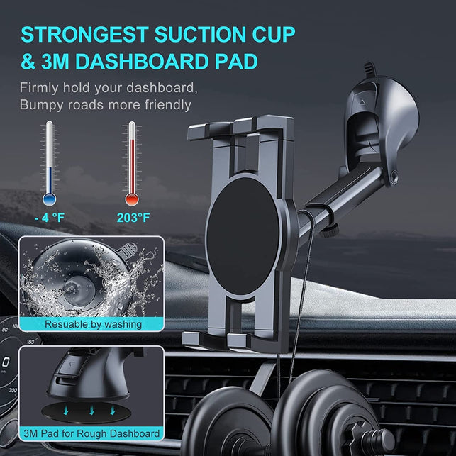Dashboard & Windshield Car Tablet Mount Holder, 360° Rotatable Suction Cup Window Dash Phone Stand for Ipad Pro 12.9/9.7/11/10.5/Air/Mini 6 5 4, Samsung Galaxy Tab, Iphone 14/13, 4.7"-12.9" Tab Phone - The Gadget Collective