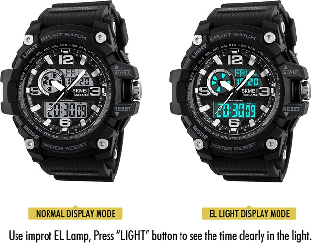 Dayllon Mens Analog Digital LED 50M Waterproof Outdoor Sport Watch Military Multifunction Casual Dual Display 12H/24H Stopwatch Calendar Wrist Watch - The Gadget Collective