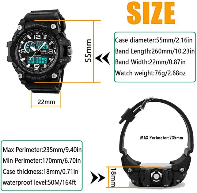 Dayllon Mens Analog Digital LED 50M Waterproof Outdoor Sport Watch Military Multifunction Casual Dual Display 12H/24H Stopwatch Calendar Wrist Watch - The Gadget Collective