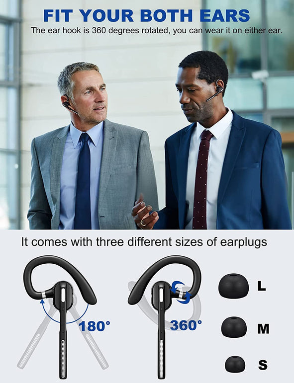DECHOYECHO Bluetooth Headset V5.1, Wireless Headset with Battery Display Charging Case, Bluetooth Earpiece with Noise Canceling Mic for Driving, Office, Business, Compatible with Cell Phone and PC - The Gadget Collective