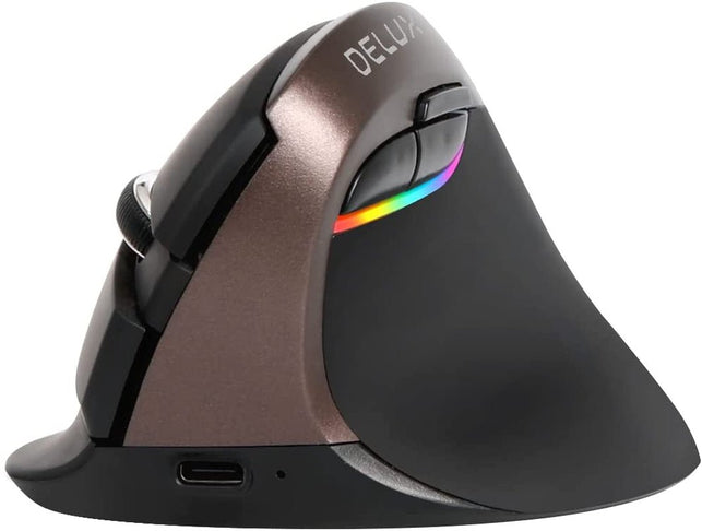 Delux Ergonomic Mouse Wireless, Rechargeable Silent Vertical Mouse with BT 5.0 and USB Receiver, 6 Buttons and 4 Gear DPI, RGB Small Ergo Mice for Laptop PC Computer (M618Mini-Jet) - The Gadget Collective