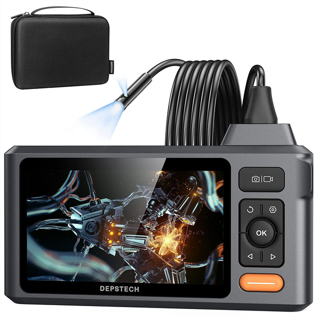 DEPSTECH 5"IPS Screen Borescope with 4.92Ft Semi-Rigid Cable, 1080P Dual Lens Inspection Camera, Split Screen, Portable 7.9Mm Endoscope and Case, 7 Lights,Helpful Gadget for Wall,Sewer Pipe,Automotive - The Gadget Collective