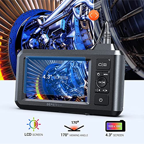 DEPSTECH Dual Lens Industrial Endoscope, 1080P Digital Borescope Inspection Camera with 7.9mm IP67 Waterproof Camera, Sewer Camera with 4.3" LCD Screen, 7 LED Lights,16.5FT Semi-Rigid Cable, 32GB Card - The Gadget Collective