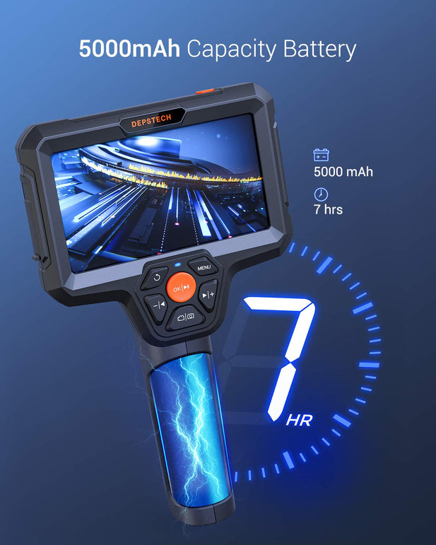 DEPSTECH Dual Lens Inspection Camera, Endoscope with 5" IPS LCD Screen, 7.9 mm HD Borescope, Sewer Camera with LED Flashlight, 32 GB, 5000 mAh Battery - The Gadget Collective