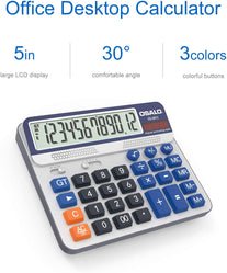 Desktop Calculator Extra Large 5-Inch LCD Display 12-Digit Big Number Accounting Calculator with Giant Response Button, Battery & Solar Powered, Perfect for Office Business Home Daily Use(Os-6815) - The Gadget Collective