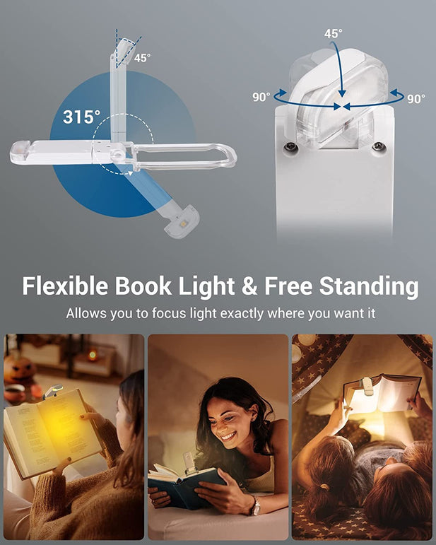 DEWENWILS USB Rechargeable Book Reading Light, Warm White, Brightness Adjustable for Eye-Protection, LED Clip on Book Lights, Portable Bookmark Light for Reading in Bed, Car (White) - The Gadget Collective