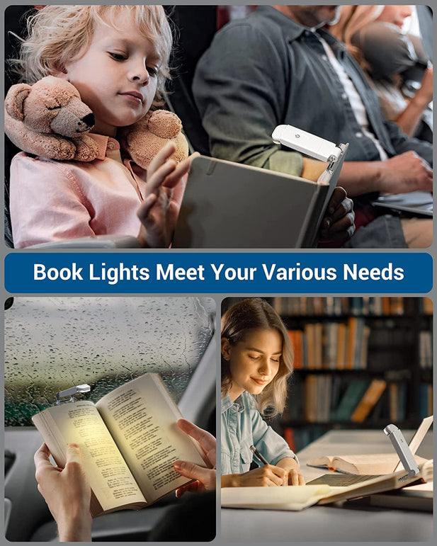 DEWENWILS USB Rechargeable Book Reading Light, Warm White, Brightness Adjustable for Eye-Protection, LED Clip on Book Lights, Portable Bookmark Light for Reading in Bed, Car (White) - The Gadget Collective