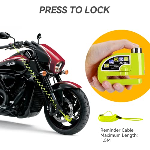 Disc Lock Alarm with 5FT Reminder Cable, AGPTEK 110db Anti-Theft Motorcycle Alarm Padlock Waterproof with Lock Pin Carrying Bag for Motorcycles Bikes Scooters, Green - The Gadget Collective