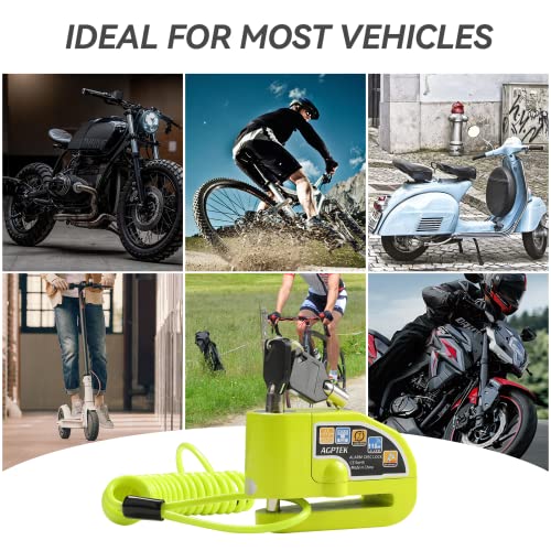 Disc Lock Alarm with 5FT Reminder Cable, AGPTEK 110db Anti-Theft Motorcycle Alarm Padlock Waterproof with Lock Pin Carrying Bag for Motorcycles Bikes Scooters, Green - The Gadget Collective