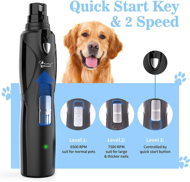 Dog Nail Grinder with Light & 2 Wheels, Low Noise More Powerful Dog Nail Clipper, Electric Pet Nail Trimmer File, Painless Paw Claw Care, Quiet USB Rechargeable Grooming Tool for L/M/S Dog/Cat/Bird - The Gadget Collective