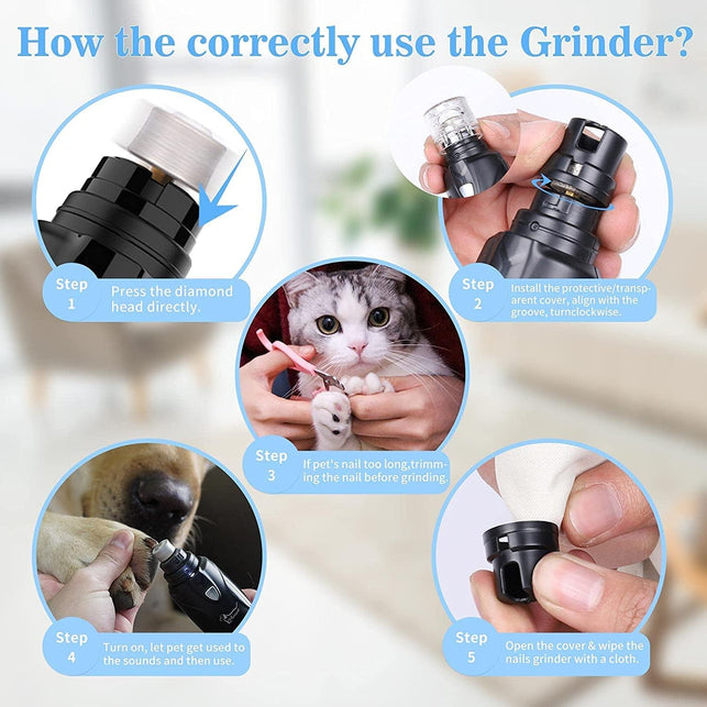 Dog Nail Grinder with Light & 2 Wheels, Low Noise More Powerful Dog Nail Clipper, Electric Pet Nail Trimmer File, Painless Paw Claw Care, Quiet USB Rechargeable Grooming Tool for L/M/S Dog/Cat/Bird - The Gadget Collective