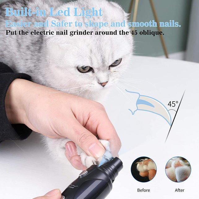 Dog Nail Grinder with Light & 2 Wheels, Low Noise More Powerful Dog Nail Clipper, Electric Pet Nail Trimmer File, Painless Paw Claw Care, Quiet USB Rechargeable Grooming Tool for L/M/S Dog/Cat/Bird - The Gadget Collective