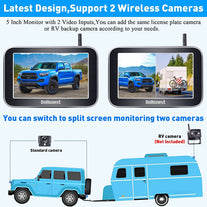 Dohonest Wireless Backup Camera HD 1080P 5“ Split Screen Monitor System for Truck Car Camper Small RV Bluetooth Rear View Cam 2.4G Stable Digital Signal Two Channels Night Vision Waterproof V25 - The Gadget Collective