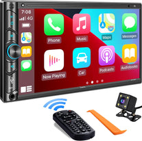 Double Din Car Stereo Compatible with Voice Control Apple Carplay - 7 Inch HD LCD Touchscreen Monitor, Bluetooth, Subwoofer, USB/SD Port, A/V Input, AM/FM Car Radio Receiver, Backup Camera - The Gadget Collective