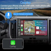 Double Din Car Stereo Compatible with Voice Control Apple Carplay - 7 Inch HD LCD Touchscreen Monitor, Bluetooth, Subwoofer, USB/SD Port, A/V Input, AM/FM Car Radio Receiver, Backup Camera - The Gadget Collective