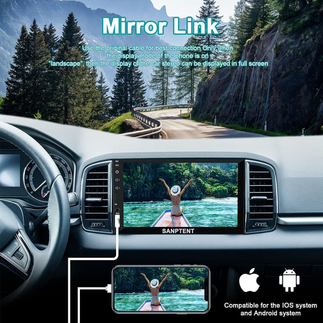 Double Din Car Stereo Radio Audio Receiver Compatible with Apple Carplay, Android Auto, Mirror Link, 7 Inch Full Touchscreen Car Stereo, Backup Camera, Bluetooth, USB/TF/AUX Port, A/V Input, FM/AM - The Gadget Collective