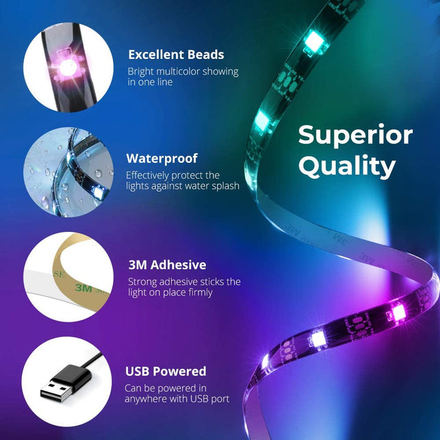 Dreamcolor LED Strip Lights with APP, Govee 6.56ft/2m USB Light Strip Built-in Digital IC, 5050 RGB Strip Lights, Color Changing with Music, Computer - The Gadget Collective