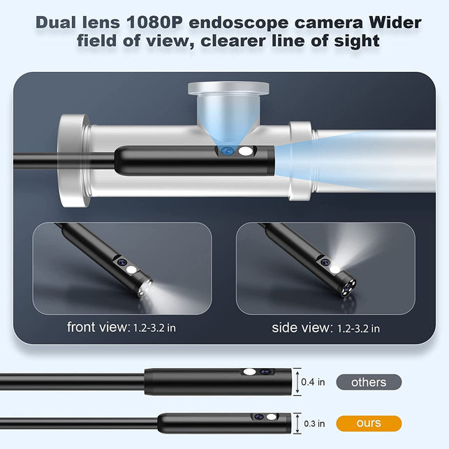 Dual Lens Borescope,Hantskop 5" IPS Screen Endoscope Inspection Camera,Ip67 Waterproof with 7 LED Lights and 32GB Card,16.5 FT Detachable Semi-Rigid Cable Industrial Endoscope Camera-1.5X Zoom - The Gadget Collective