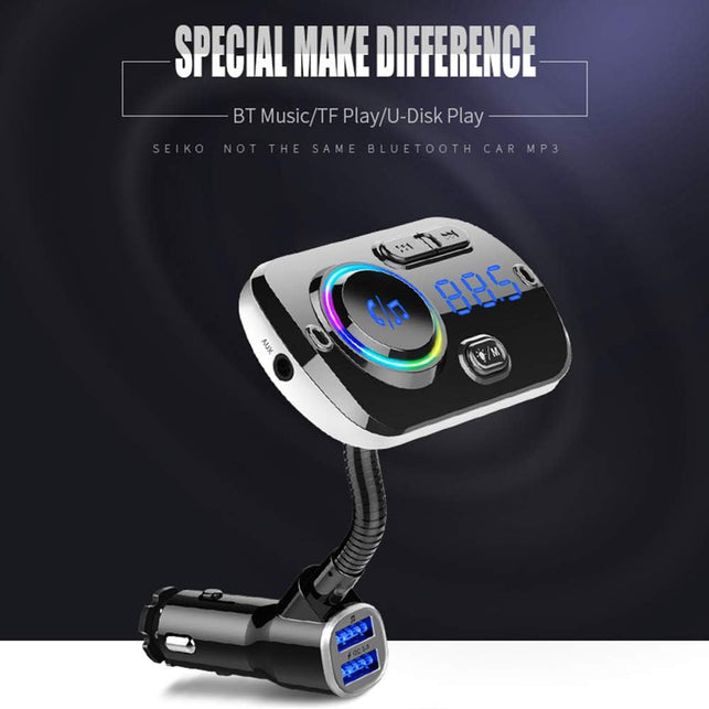 Car MP3 Player Supports TF Card and USB Car Charger QC3.0 Rainbow LED Hands Free Carkit Wireless In-Car Bluetooth FM Transmitter Radio Adapter