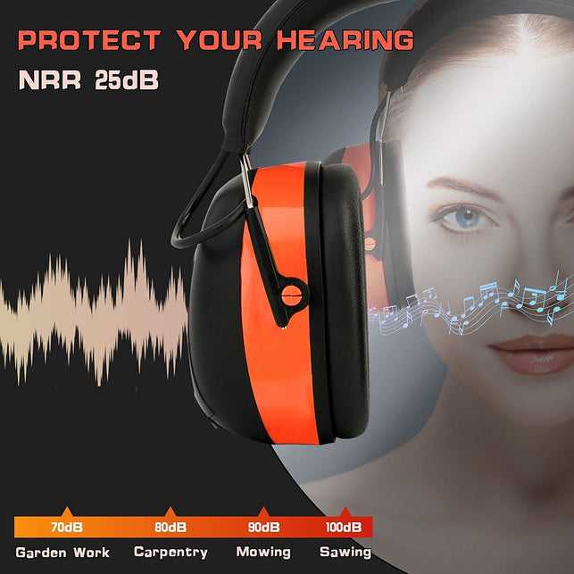 PROHEAR 027 AM FM Radio Headphones with Digital Display, 25Db NRR, Safety Ear Protection Earmuffs for Mowing, Snowblowing, Construction, Work Shops - Orange