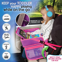 ECOFANTASY Kids Travel Tray W/Dry Erase Top - Car Seat Travel Tray Table for Toddler - Travel and Road Trip Essentials Kids - Car Lap Desk with Storage - The Gadget Collective