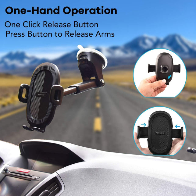 Apps2Car Suction Cup Phone Holder Windshield/Dashboard/Window, Universal Dashboard & Windshield Suction Cup Car Phone Mount with Strong Sticky Gel Pad, Compatible with Iphone, Samsung &Other Cellphone