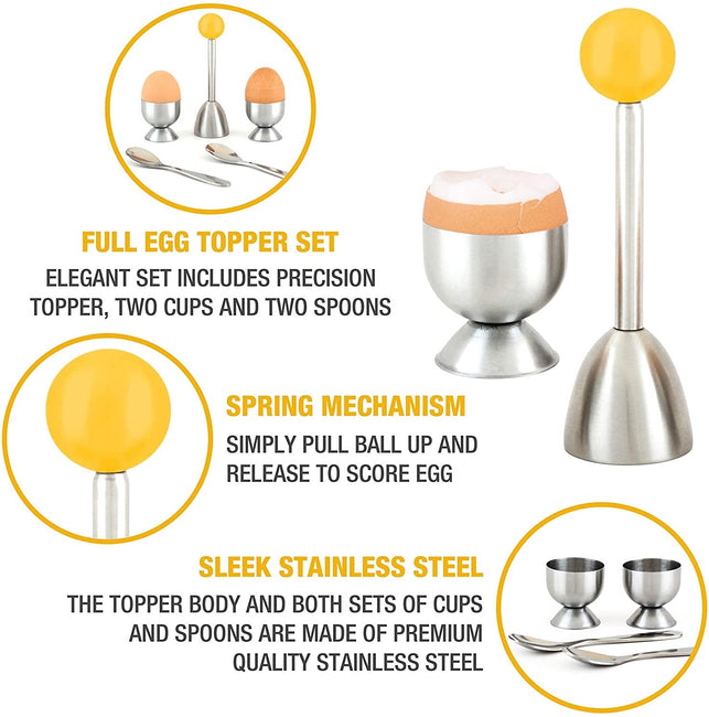 Egg Cracker Topper Set - Complete Soft Boiled Egg Tool Set - Includes Egg Cups Cutter & Spoons - Holder Cup Spoon & Peeler - Easy Eggs Opener by Eparé - The Gadget Collective