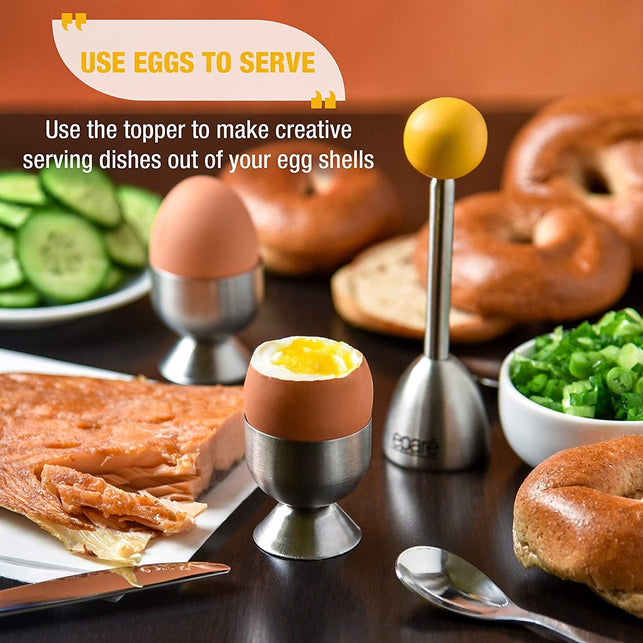 Egg Cracker Topper Set - Complete Soft Boiled Egg Tool Set - Includes Egg Cups Cutter & Spoons - Holder Cup Spoon & Peeler - Easy Eggs Opener by Eparé - The Gadget Collective