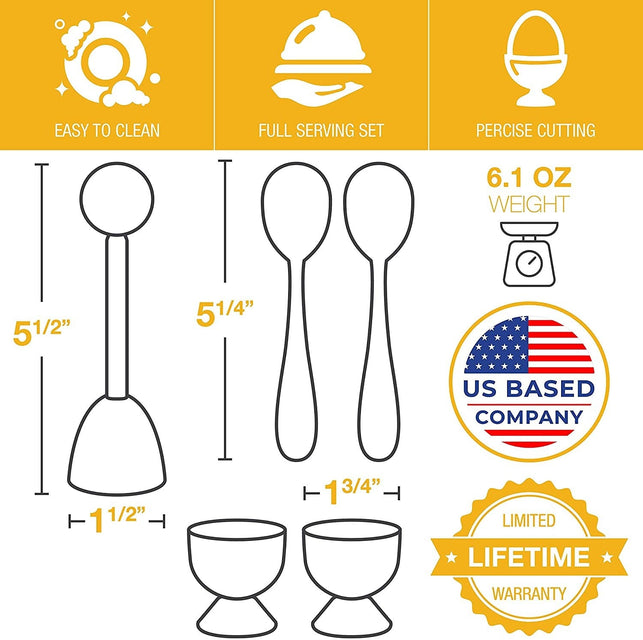 Egg Cracker Topper Set - Complete Soft Boiled Egg Tool Set - Includes Egg Cups Cutter & Spoons - Holder Cup Spoon & Peeler - Easy Eggs Opener by Eparé - The Gadget Collective