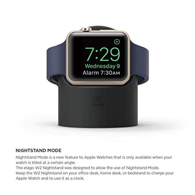 elago W2 Stand for Apple Watch Series 4 (2018) / Series 3 / Series 2 / Series 1 / 44mm / 42mm / 40mm / 38mm [Black] - [Nightstand Mode] - The Gadget Collective