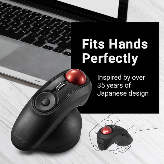 ELECOM Relacon Handheld Trackball Mouse, Thumb Control, Left Right Handed Mice, Bluetooth, 10-Button Function, Ergonomic Design, Optical Gaming Sensor, Smooth Red Ball, Windows11, Macos (M-RT1BRXBK) - The Gadget Collective