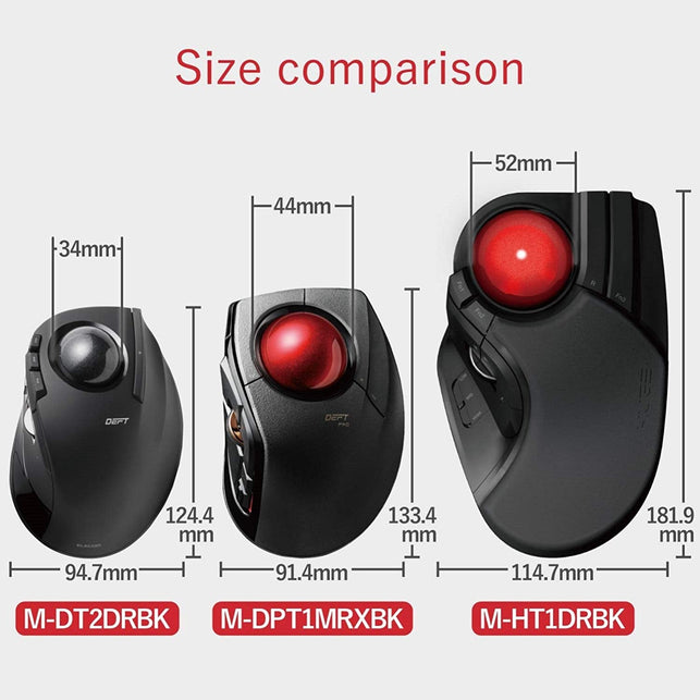ELECOM Trackball Mouse M-DPT1MRXBK, Wired, Wireless, and Bluetooth, Gaming, High-Performance Ruby Ball, Advanced Responsiveness, 8 Mappable Buttons, S - The Gadget Collective