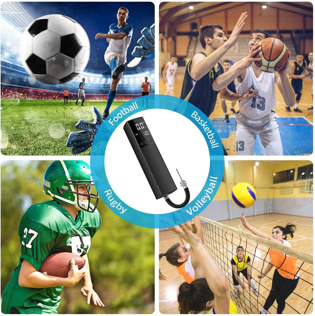 Electric Ball Pump, Smart Air Pump Portable Fast Ball Inflation with Precise Pressure Gauge and Digital LCD Display for Football Basketball Volleyball Football (2 Pin and 1 Spout) - The Gadget Collective