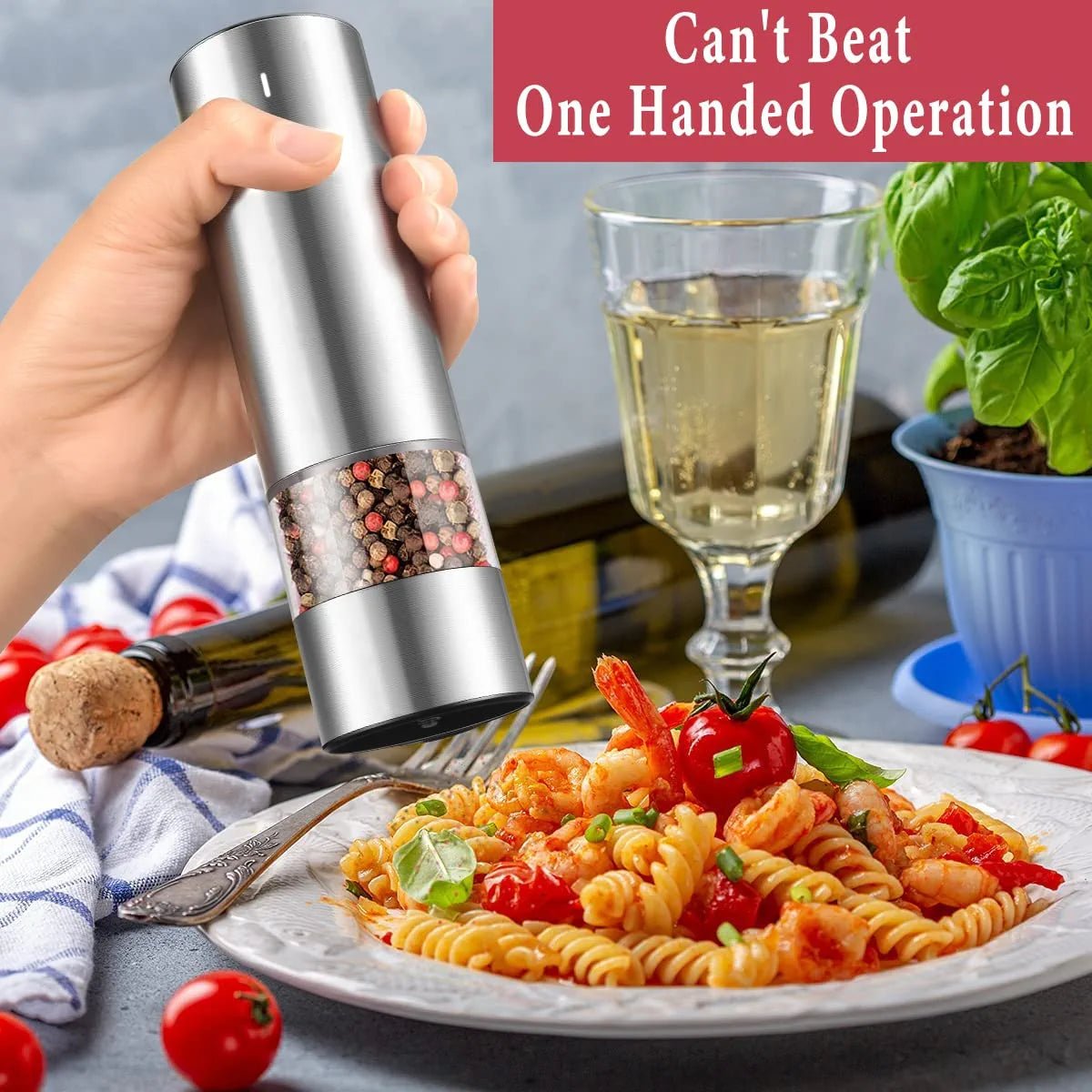 Electric Salt and Pepper Grinder Set - USB Rechargeable, LED Lights, Black Automatic  Pepper and Salt Mill Grinder Set Refillable, Adjustable Coarseness, One  Hand Operation (Black 2 Pack) 