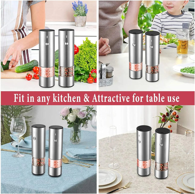 Electric Salt and Pepper Grinder Set - USB Rechargeable - No Battery Needed Modern Style - Automatic Black Peppercorn & Sea Salt Spice Mill Set with Adjustable Coarseness & LED Light Refillable - The Gadget Collective